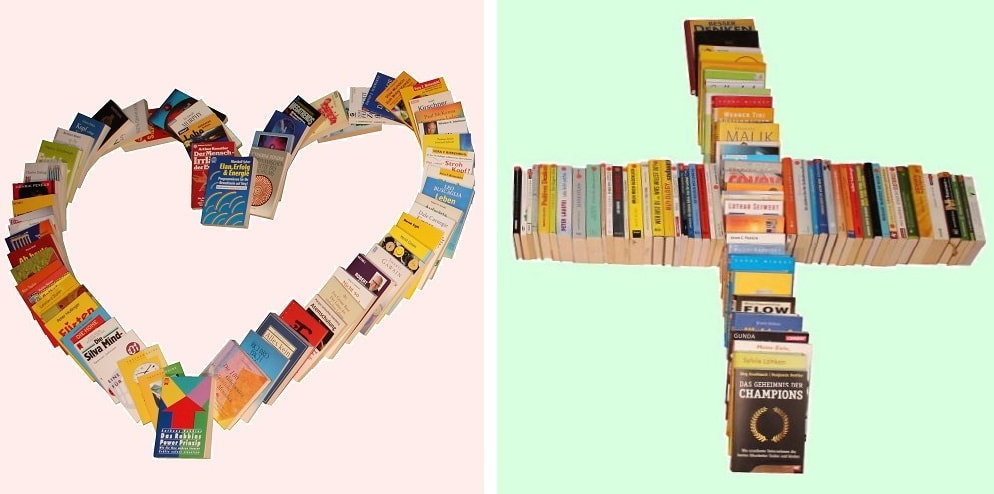 Lebenshilfe = Herz und das Kreuz für Hilfe dargestellt mit Büchern